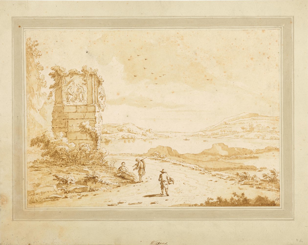 Bugt med ruiner og figurativ staffage af Theodorus Wilkens