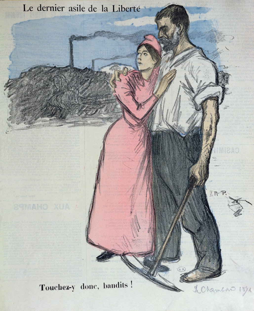 Marianne med en arbejder, illustration fra 