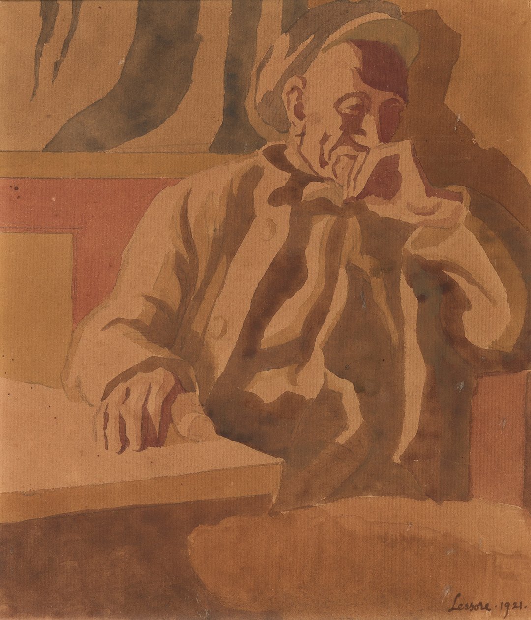 Tænkeren, 1921 (wc på papir) af Therese Lessore