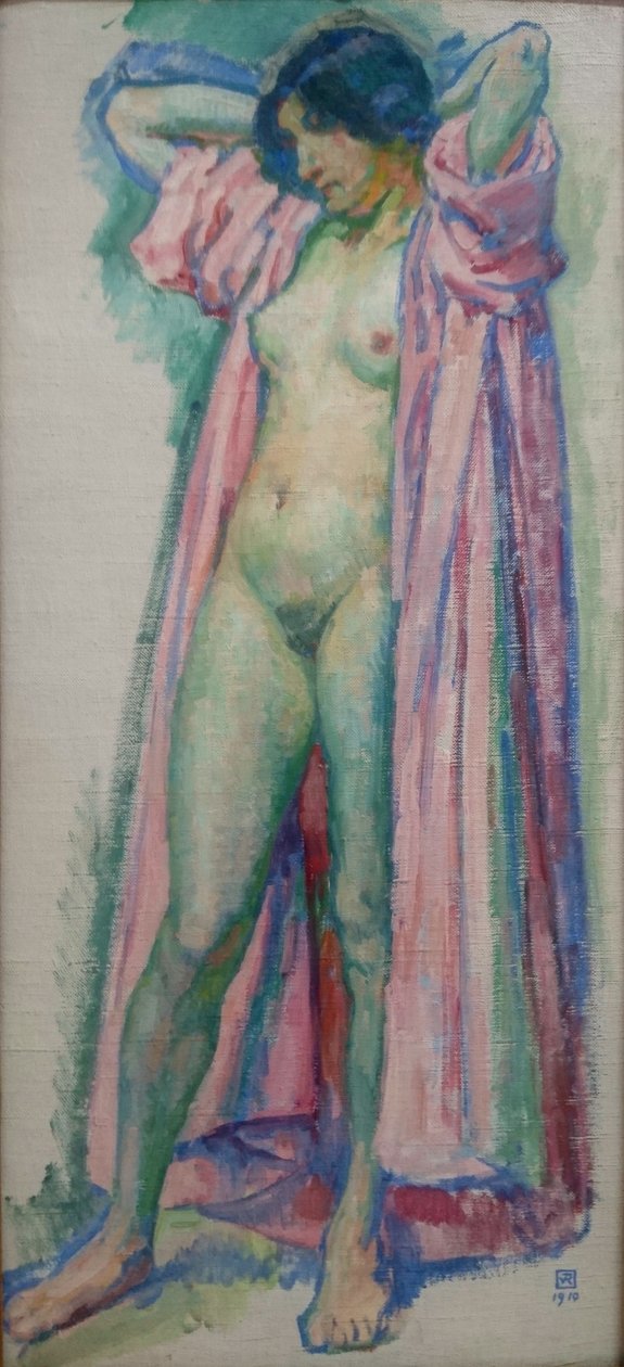 Kvinde i lyserød badekåbe af Théo van Rysselberghe