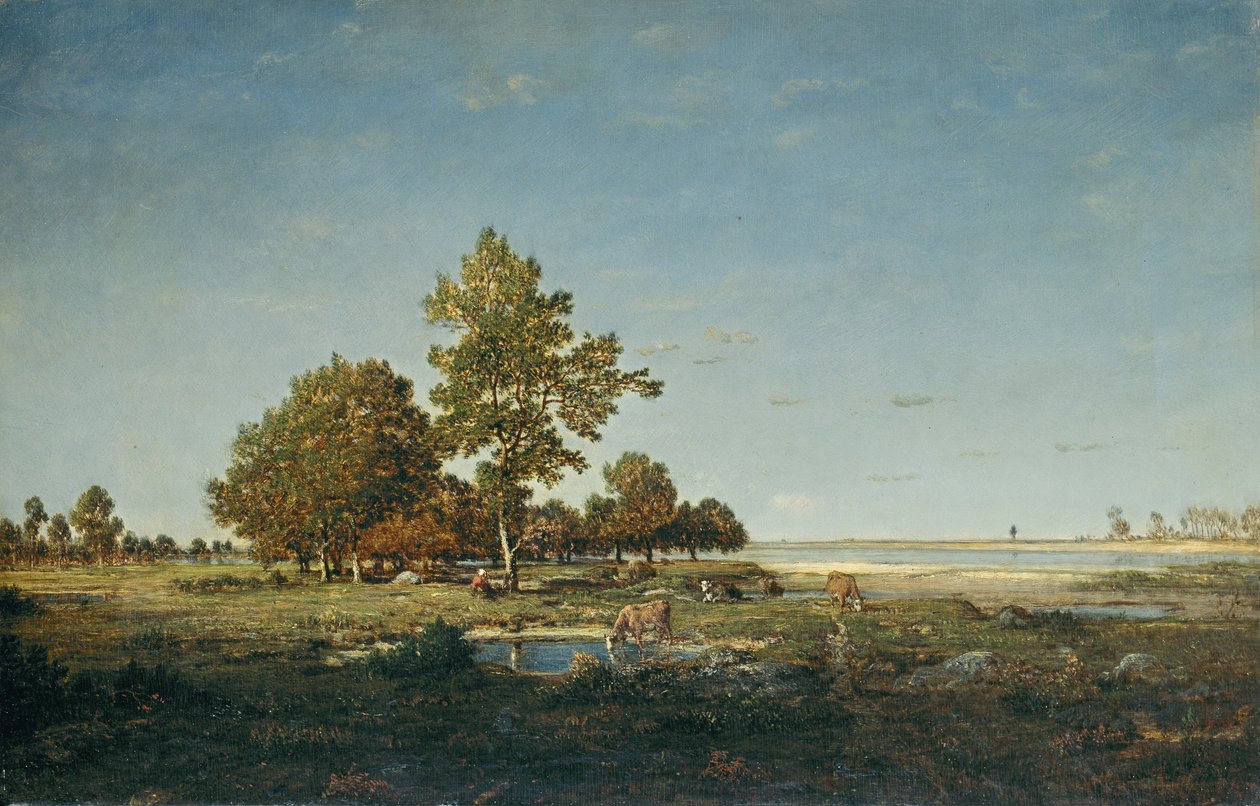 Landskab med en klump træer af Pierre Etienne Theodore Rousseau