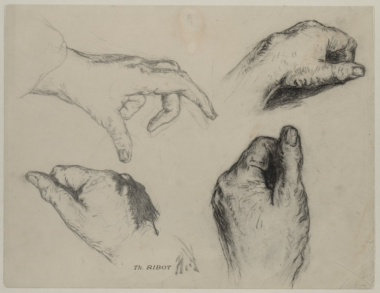 Study of Hands recto, 1800-tallet. af Auguste Theodule Ribot
