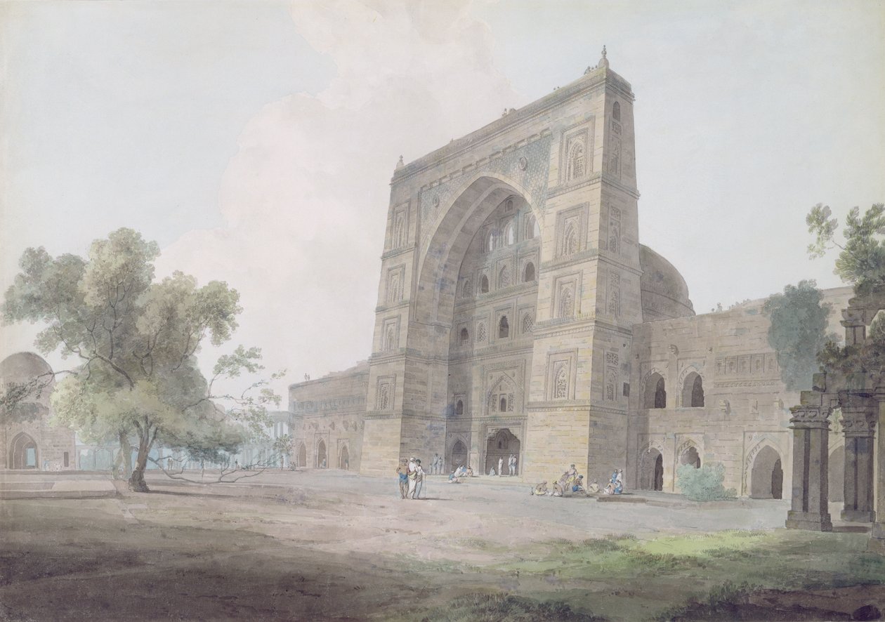 Hovedindgangen til Jami-moskeen, Jaunpur, 1789 (wc over grafit på vævet papir) af Thomas und William Daniell