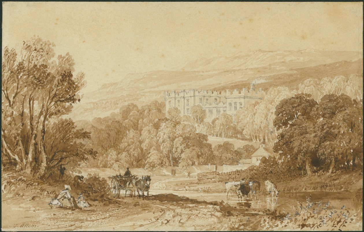 Stanhope Castle, Durham (blyant og vask på vævet papir) af Thomas Allom