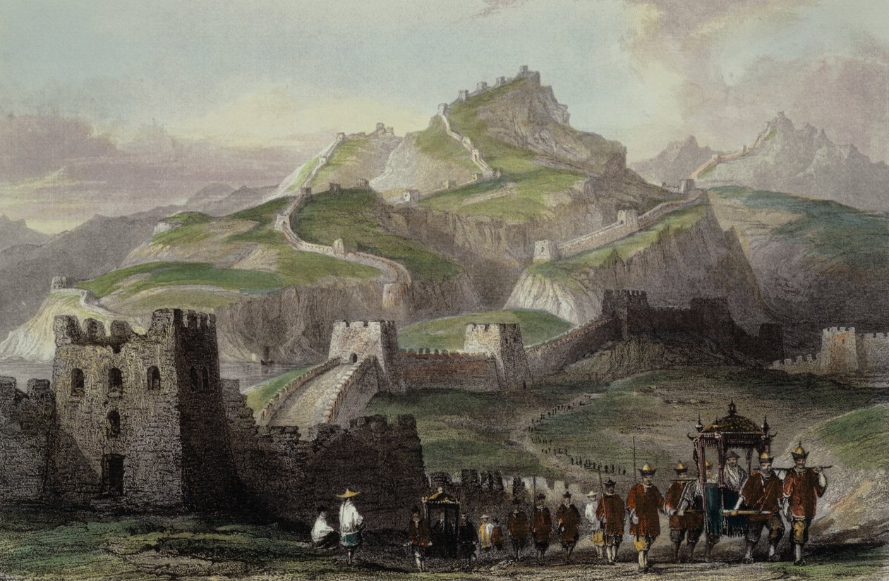 Den kinesiske mur, fra "China in a Series of Views" af George Newenham Wright (ca.1790-1877) 1843 af Thomas Allom