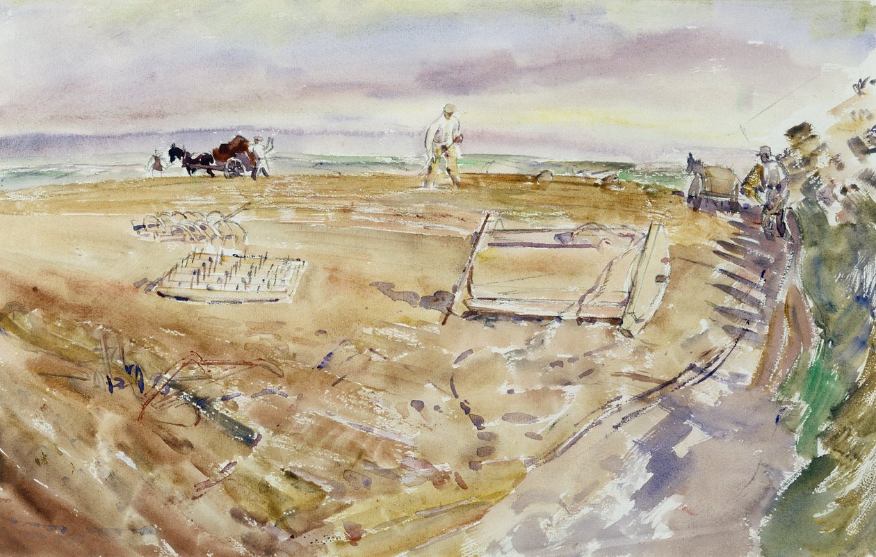 Upland mark med harver (wc på papir) af Thomas Barclay Hennell