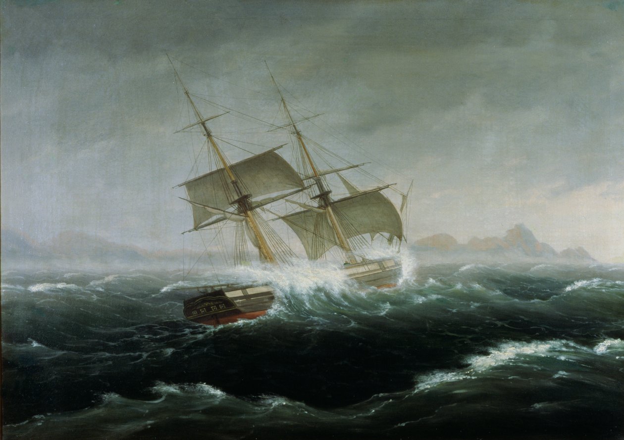 Sejlskib i et tungt hav af Thomas Birch