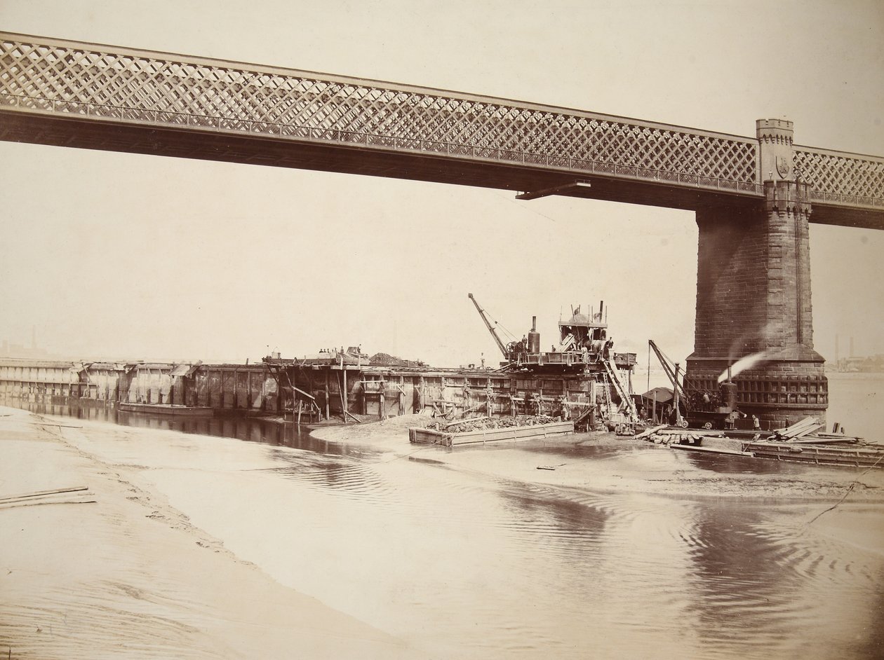 Runcorn Bridge, laver betonvæg (sepia-billede) af Thomas Birtles