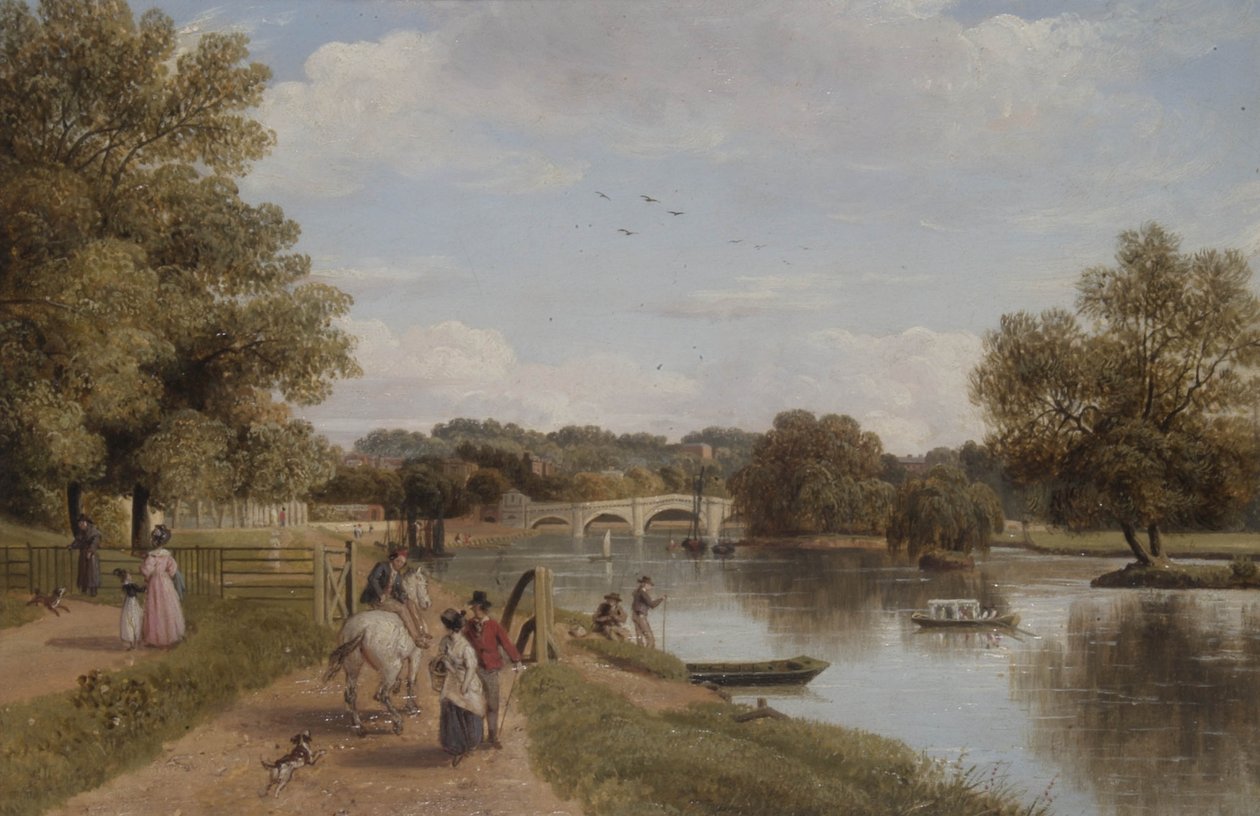Richmond Bridge fra bugseringsstien, Surrey af Thomas Christopher Hofland