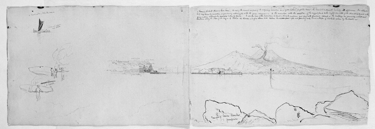 Panorama over Napoli-bugten, ca. 1832 (pen og blæk over blyant på papir) af Thomas Cole