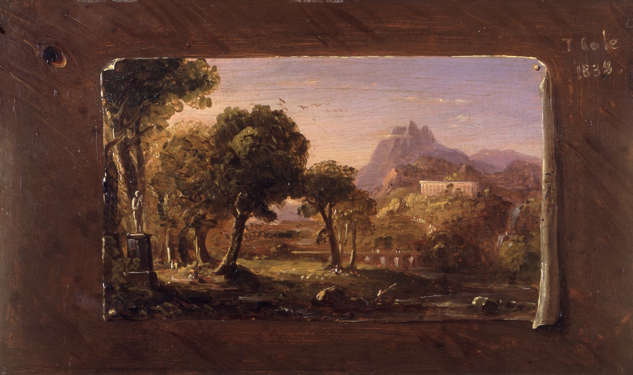 Studie til Dream of Arcadia, 1838 (olie på træpanel) af Thomas Cole