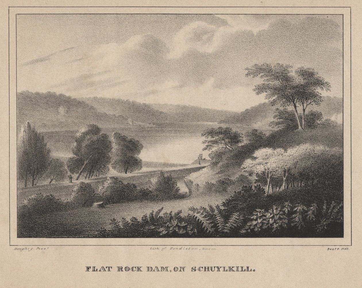 Flat Rock Dam, ved Schuykill, graveret af Moses Swett, 1827 af Thomas Doughty