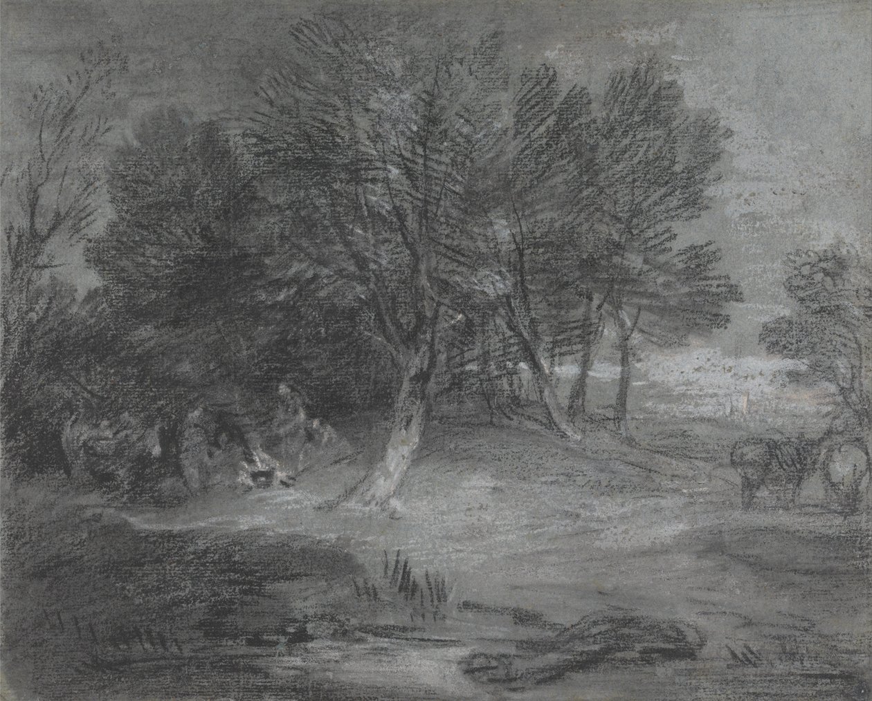 Skovklædt landskab med sigøjnerlejr af Thomas Gainsborough