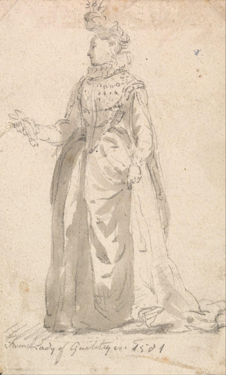 Figur kostumeundersøgelse- French Lady of Quality i 1501 af Thomas Girtin