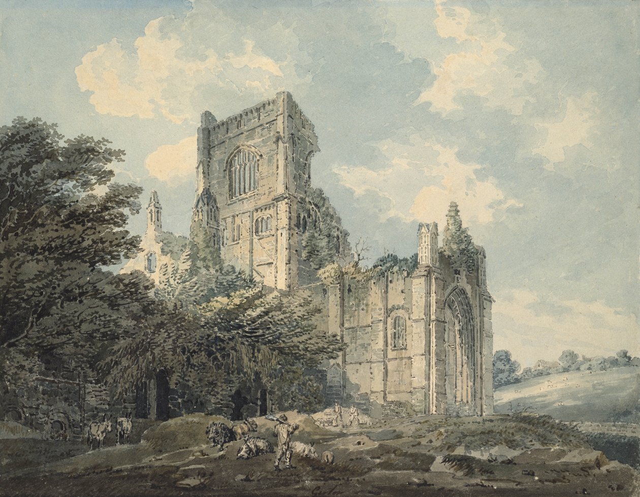 Kirkstall Abbey, Yorkshire, 1700-tallet (blæk og wc på papir) af Thomas Girtin
