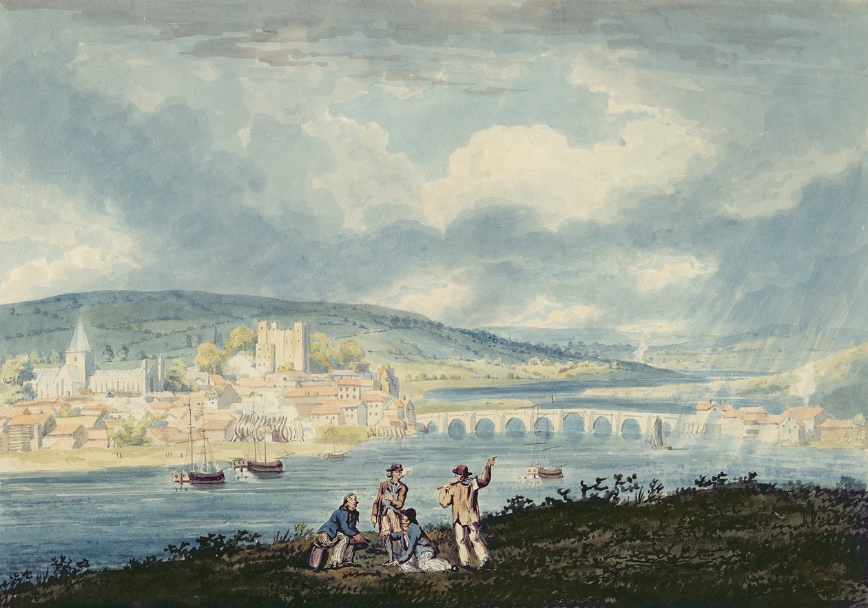 Rochester, fra nord, ca. 1790 (wc over blyant med vask på papir) af Thomas Girtin