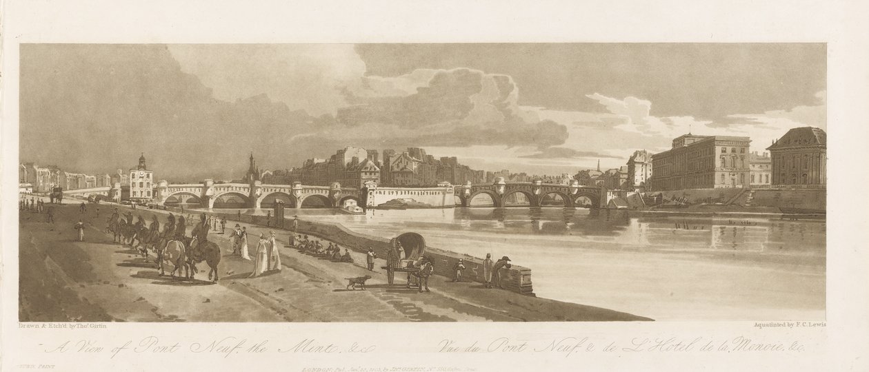 Udsigt over Pont Neuf, The Mint & etc, ca. 1802 (blødt jordætsning, drypoint og wc på papir) af Thomas Girtin
