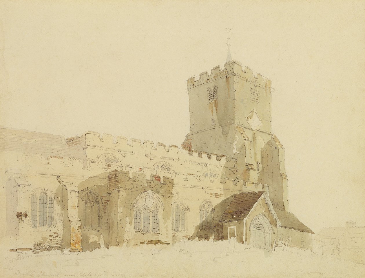 Writtle Church, Essex, ca. 1795 (wc over grafit på papir) af Thomas Girtin