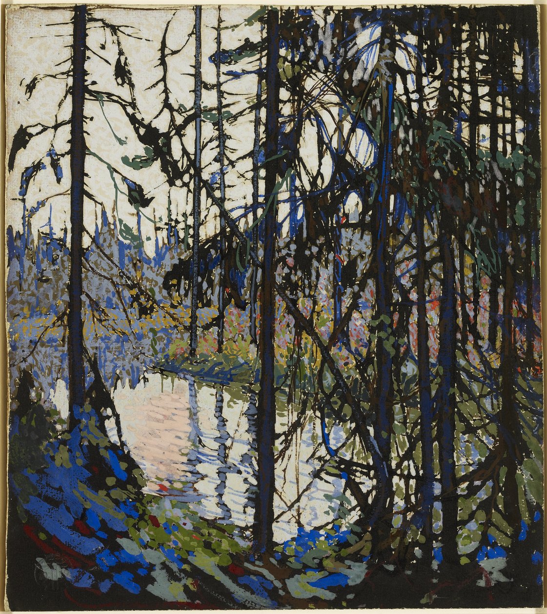Studie for Northern River, 1914-15 (gouache, pensel og blæk over grafit på illustrationstavle) af Tom Thomson