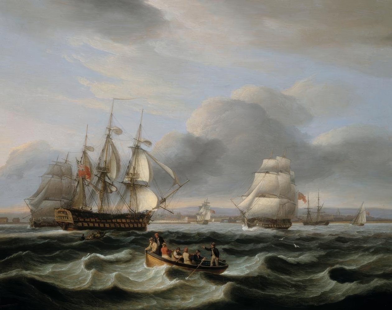 British Men of War og anden forsendelse ud for Portsmouth Harbour af Thomas Luny