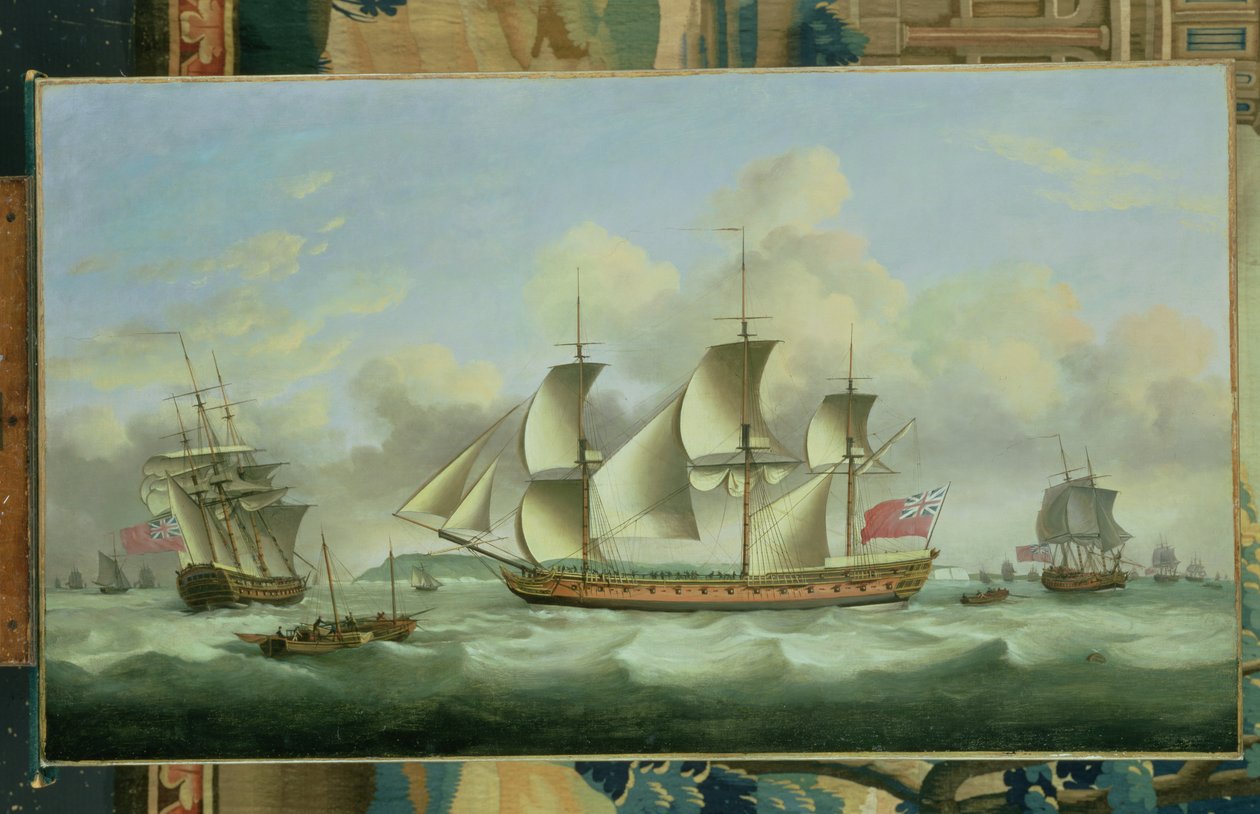Tre britiske fregatter offshore, 1782 af Thomas Luny