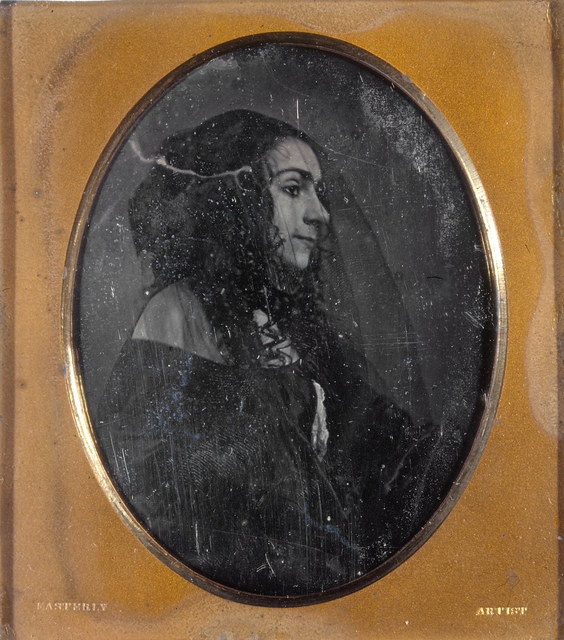 Portræt af Lola Montez i profil med et sort slør af Thomas M. Easterly