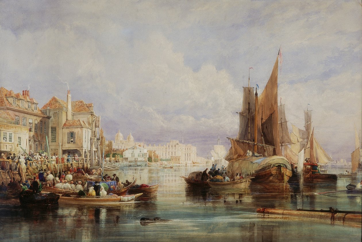 Scene i Greenwich, ved Themsen om morgenen lørdag den 10. august, dagen hvor Hans Allernadigste Majestæt George den Fjerde gik om bord til Skotland af Thomas Miles Richardson