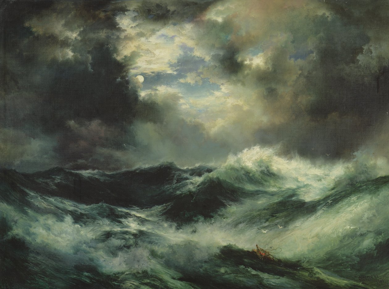 Skibsvrag i måneskin på havet, 1901 af Thomas Moran