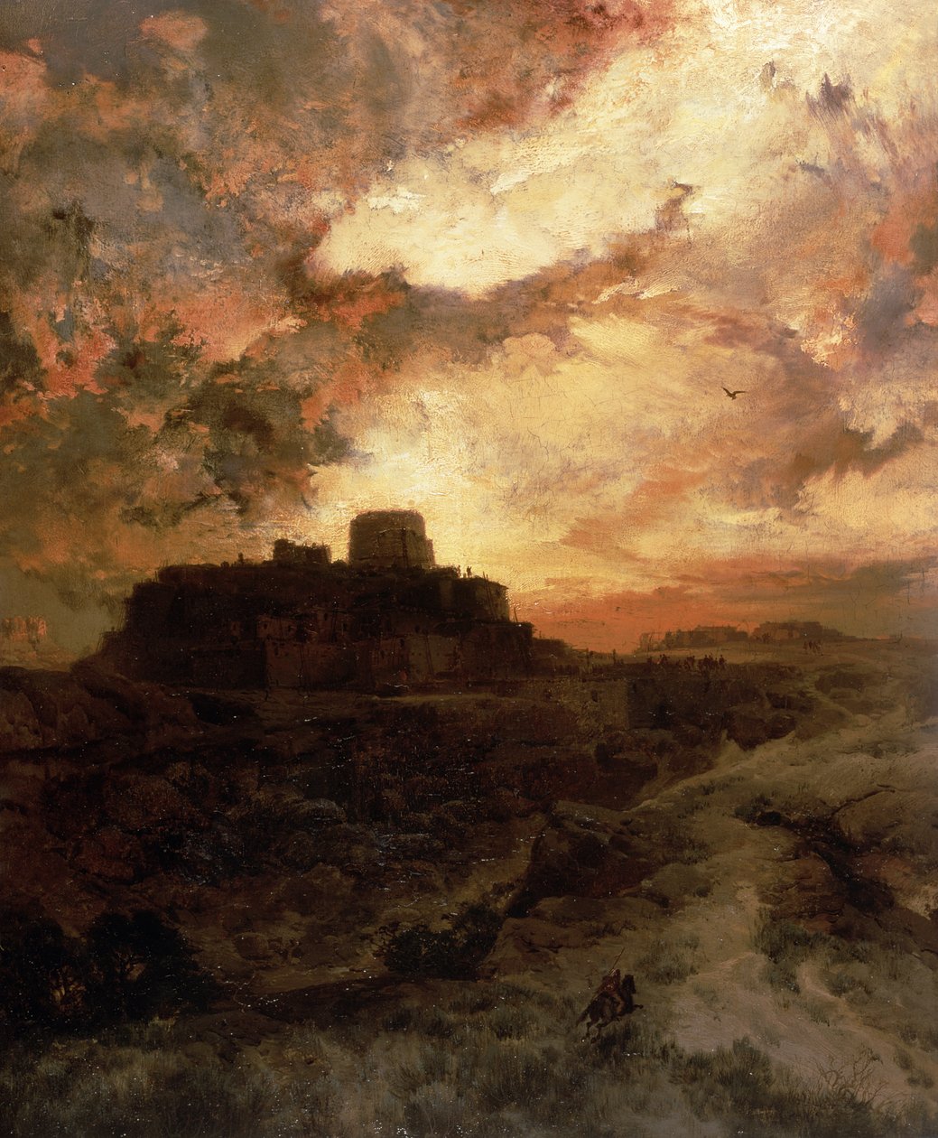 Solnedgang, Pueblo del Walpe, Arizona, 1880 af Thomas Moran