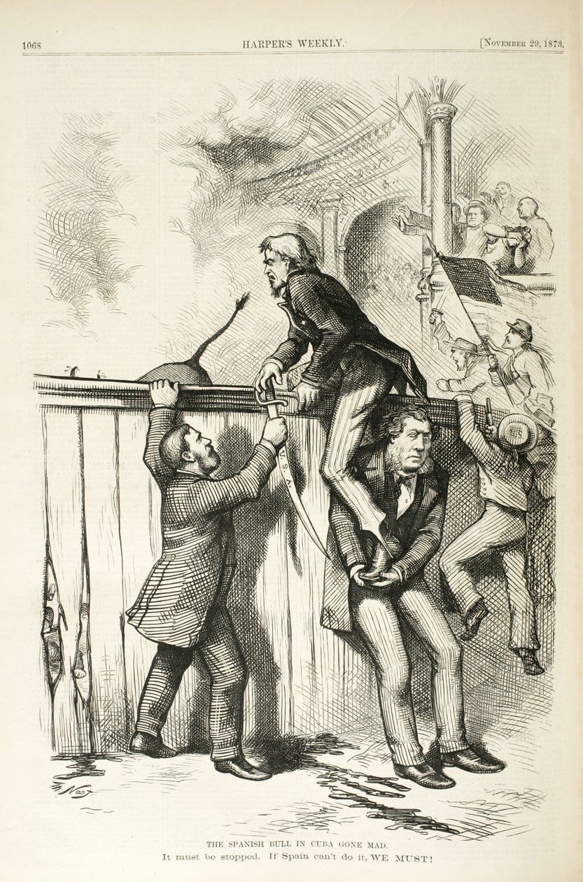 Den spanske tyr i Cuba blev gal, 1873 (trægravering) af Thomas Nast