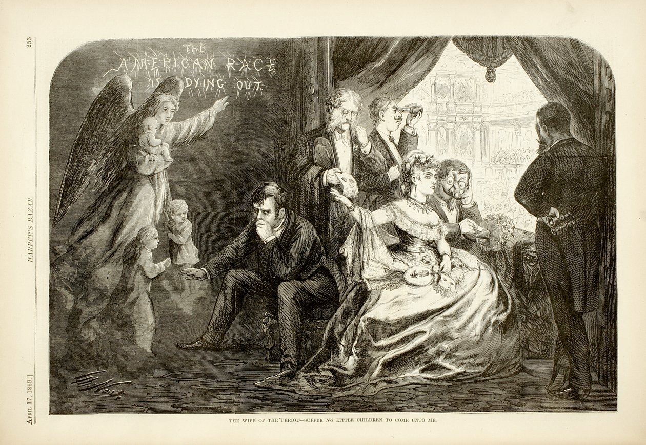 The Wife of the Period - Lid ingen små børn til at komme til mig, 1869 (trægravering) af Thomas Nast