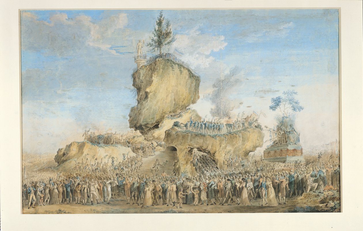 Festival for det Højeste Væsen på Champs-de-Mars, 20 Prairial An II (8. juni 1794) (pastel, gouache og wc på papir) af Thomas Naudet