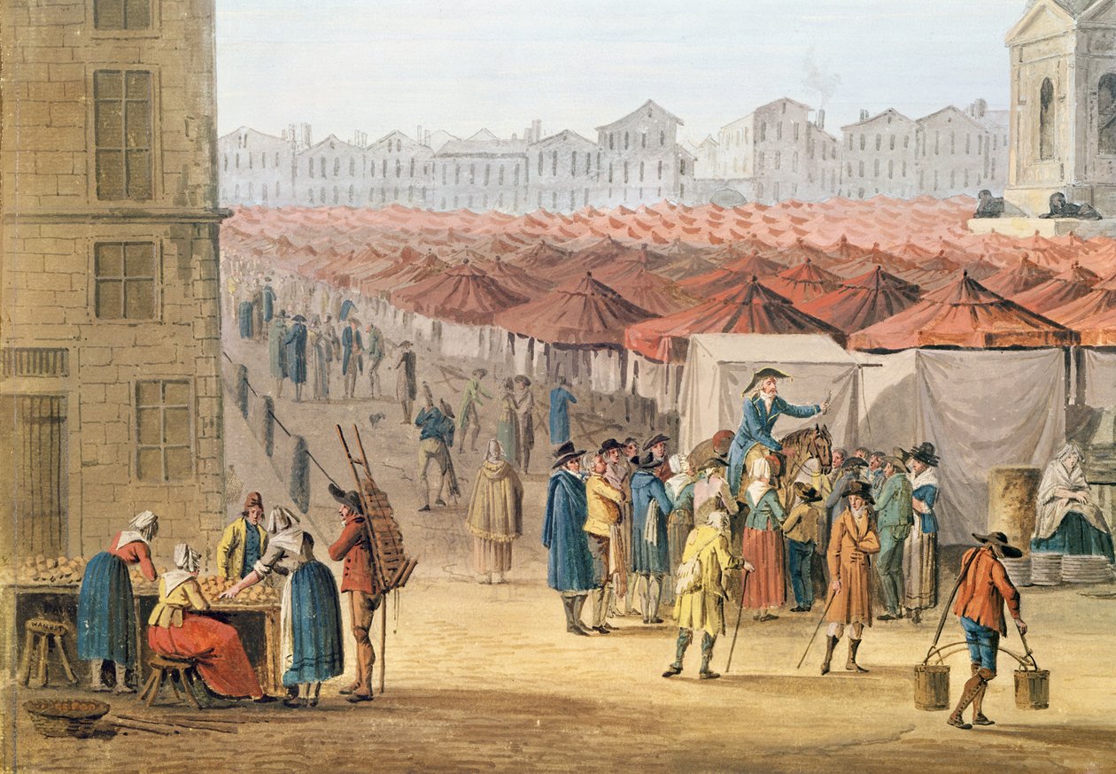 Marche des Innocents, detalje på venstre side, ca. 1794-1810 (wc und gouache på papir) af Thomas Naudet