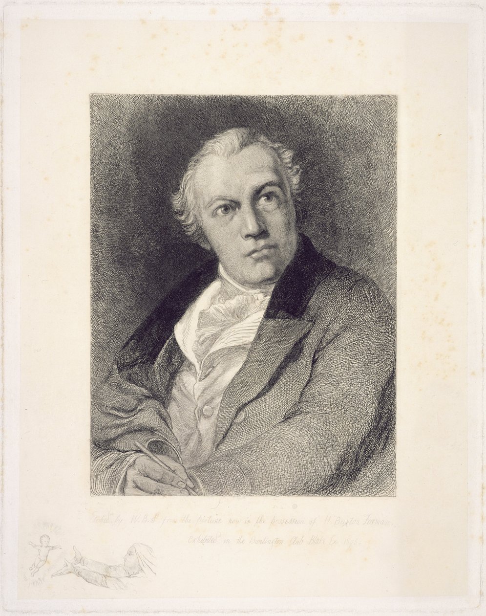 Portræt af William Blake, indgraveret af William Bell Scott (1811-90) (streggravering) af Thomas Phillips