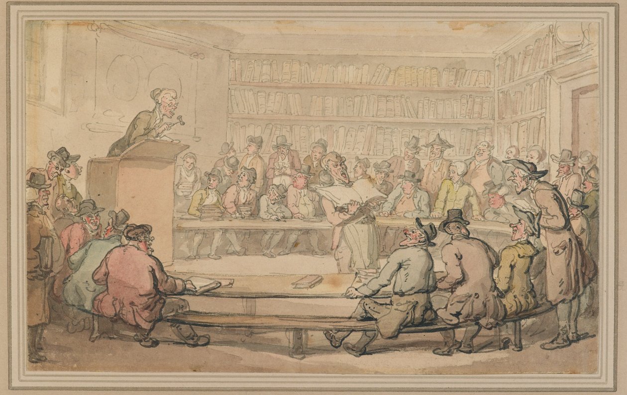 En bogauktion i Sothebys, ca. 1810-15 (pen & blæk og vask på papir) af Thomas Rowlandson