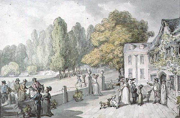 Et hus med figurer, tidligere kendt som The Green, Richmond af Thomas Rowlandson