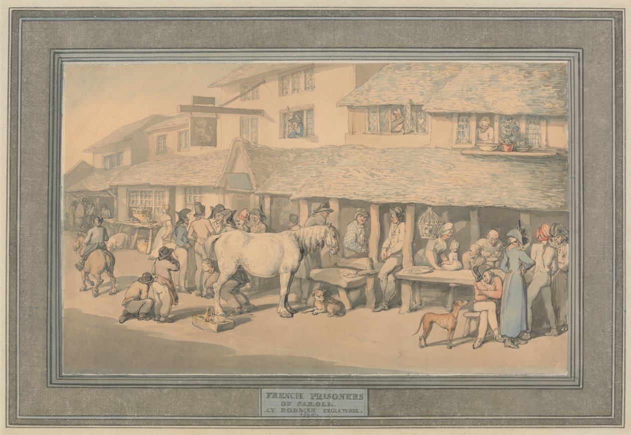 Bodmin Cornwall- Franske fanger på prøveløsladelse af Thomas Rowlandson