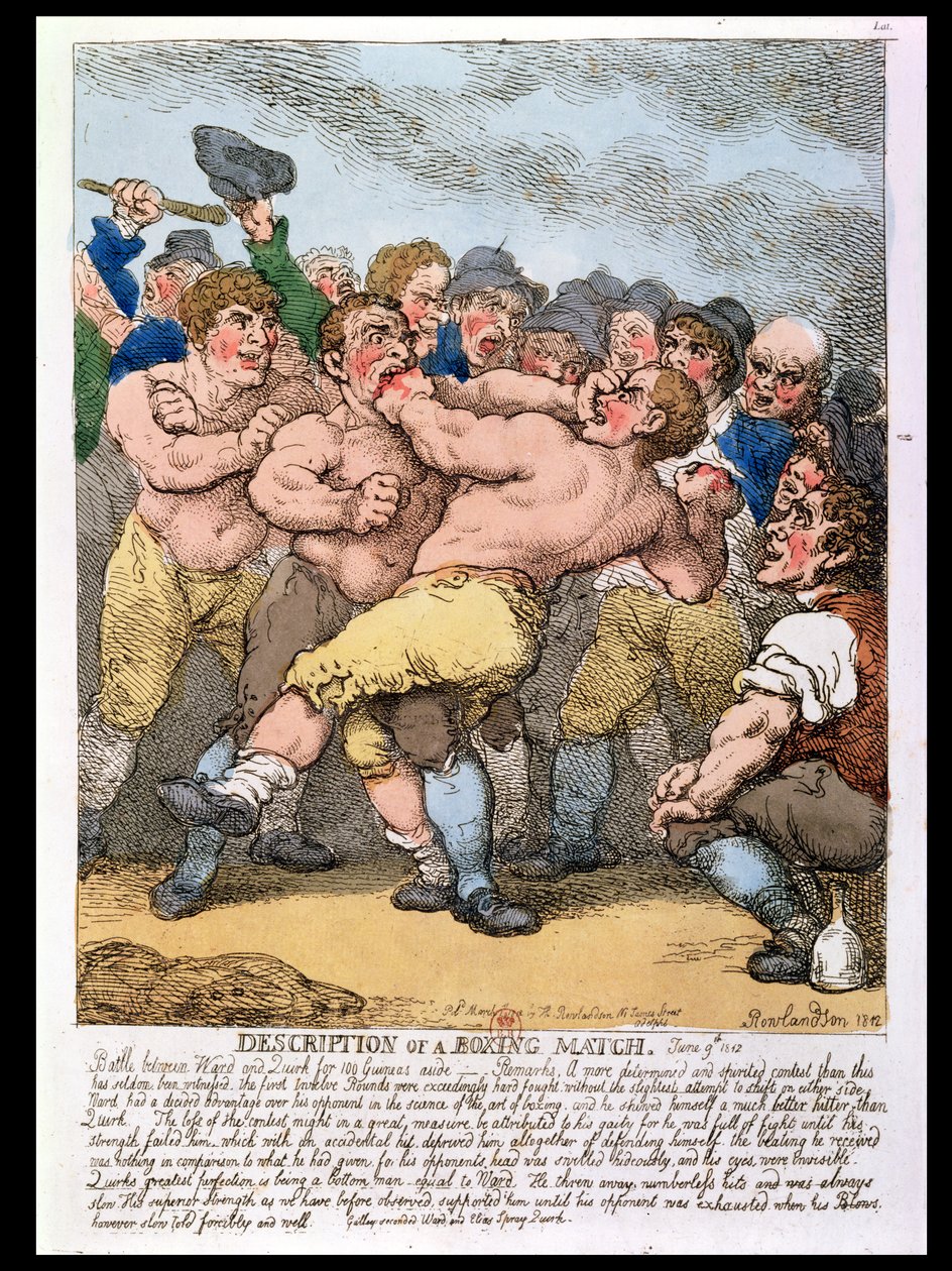 Beskrivelse af en boksekamp, 1812 (farvegravering) af Thomas Rowlandson