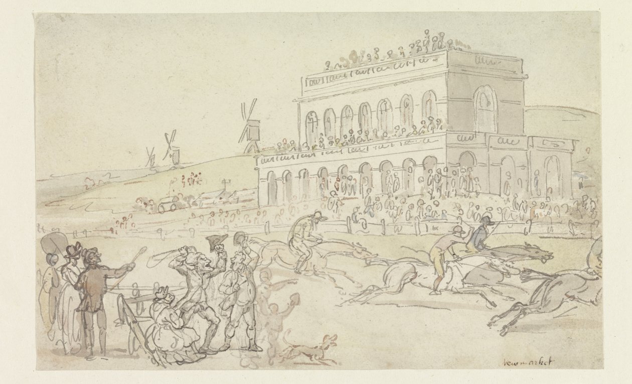 Doktor Syntax mister sine penge på væddeløbsbanen i York (pen og blæk med wc på papir) af Thomas Rowlandson