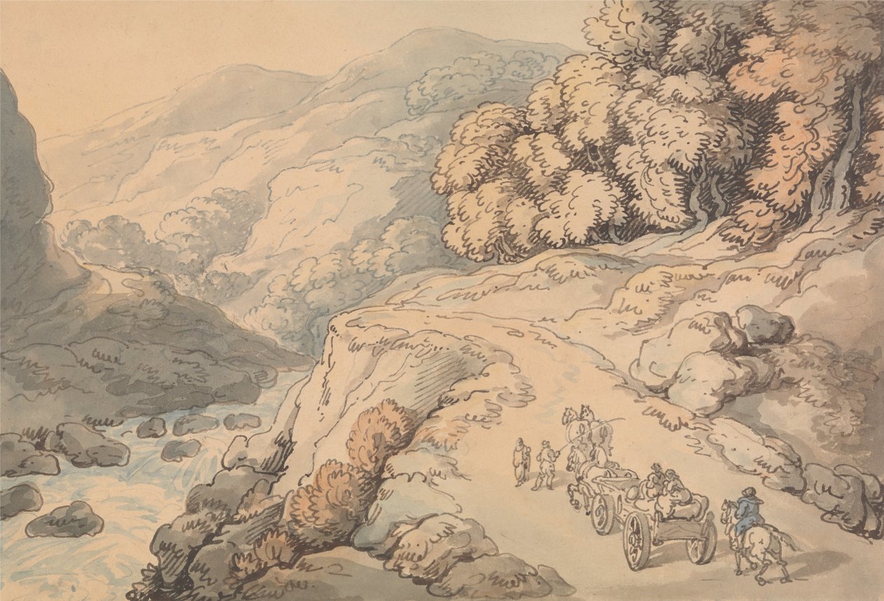 Falder på floden Conwy, Nord -Wales af Thomas Rowlandson