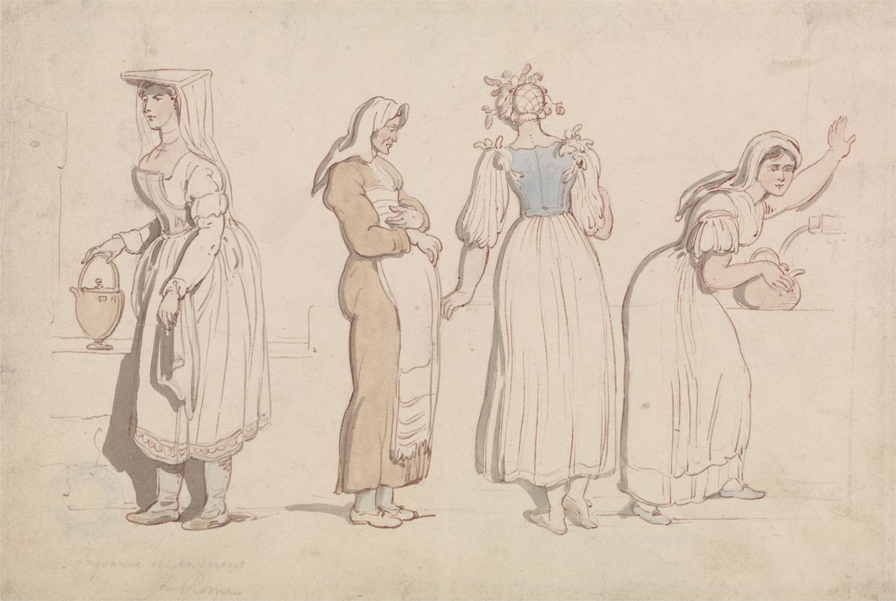 Fire kvinder ved en brønd i Rom af Thomas Rowlandson