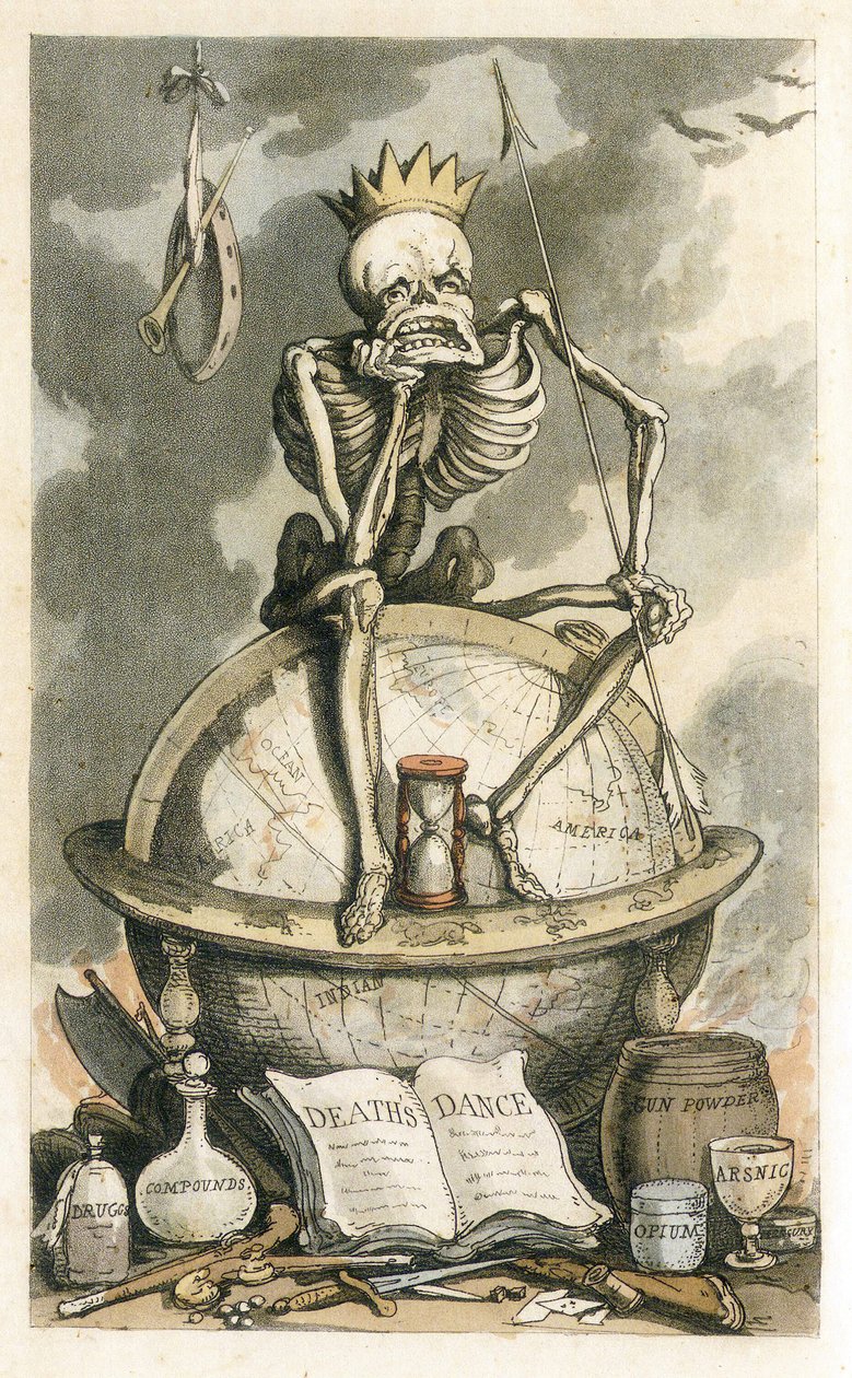 Frontispice fra The English Dance of Death, pub. 1815 af Thomas Rowlandson