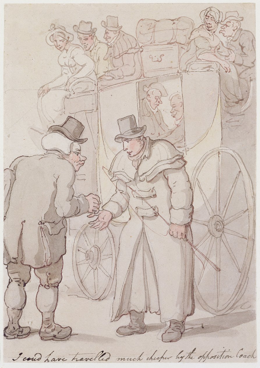Jeg kunne have rejst meget billigere med oppositionens træner (pen & blæk, wc) af Thomas Rowlandson