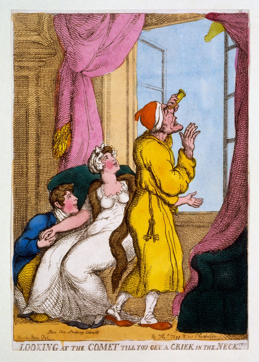 Ser du på kometen, indtil du får et skrig i nakken, 1811 (håndfarvet gravering) af Thomas Rowlandson