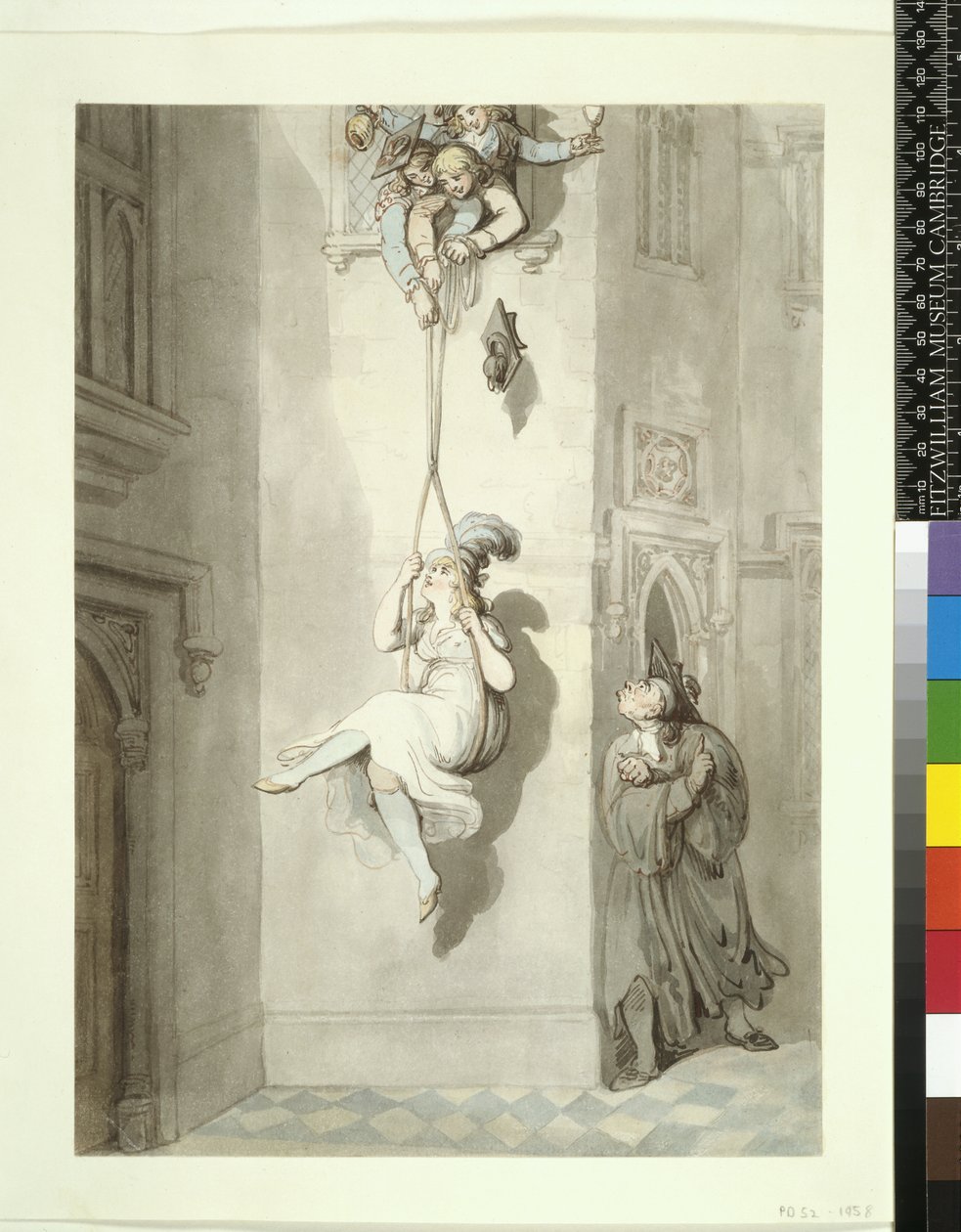 PD.52-1958 Et gammelt universitetstrick, indsmugling af en dame af Thomas Rowlandson