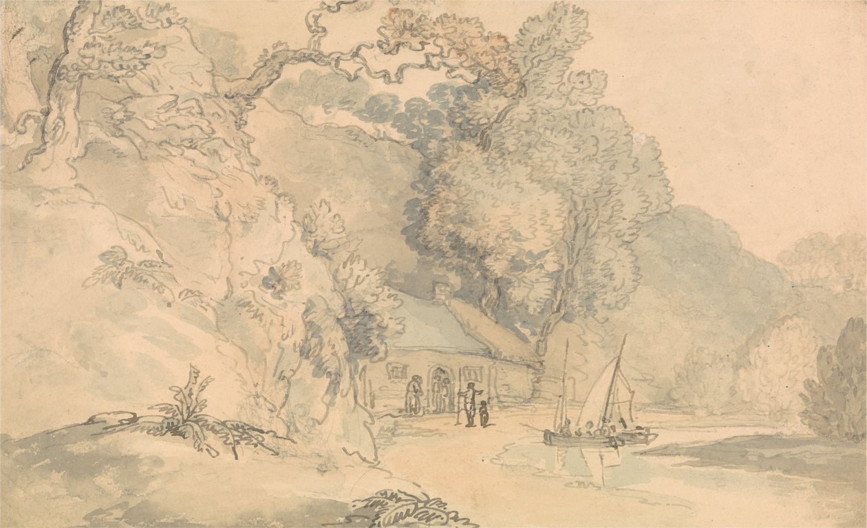 Flodscene med små både af Thomas Rowlandson