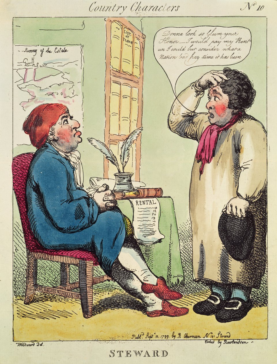 Steward, fra en serie med titlen Country Characters, 1799 (ætsning med wc) af Thomas Rowlandson