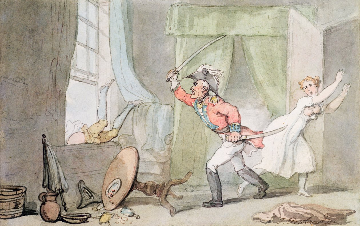 The Angry Husband (pen & blæk med vaske) af Thomas Rowlandson