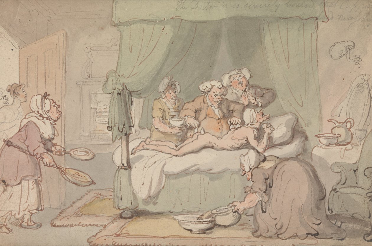 Lægen er så alvorligt blåset, at cupping er dømt nødvendig af Thomas Rowlandson