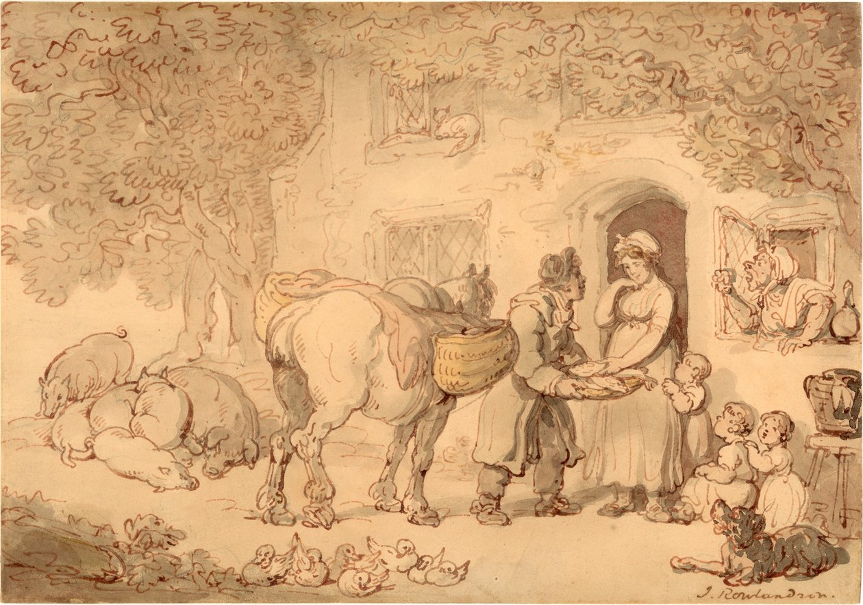 The Fishseller (blæk, blyant og wc på papir) af Thomas Rowlandson